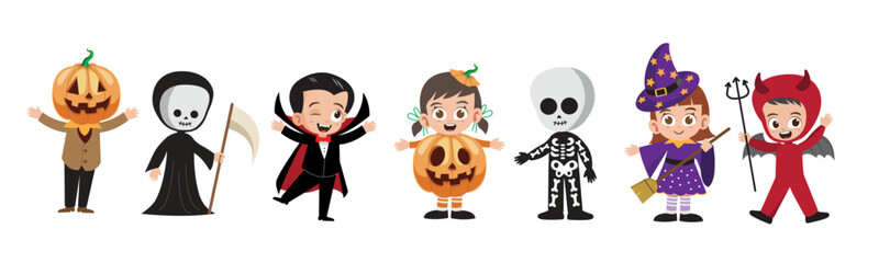 Happy Halloween cute kids character vector illustration