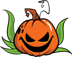 Cartoon  halloween pumpkin head with scary expression. Vector illustration of jack-o-lantern