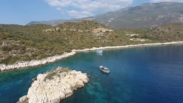 Aerial view of amazing scuba diving locations at Kaş Antalya Turkey.