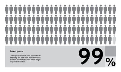 99 percent people population demography, diagram, infographics concept, element design. Vector illustration