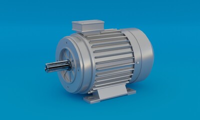 3d illustration, electric motor ,blue background, 3d rendering