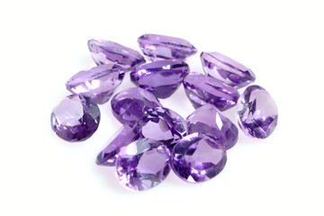 Natural gemstone purple amethyst on white background