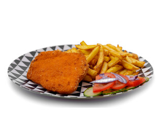 Fried Chicken Breast with French Fries and Tomatoes decorations 