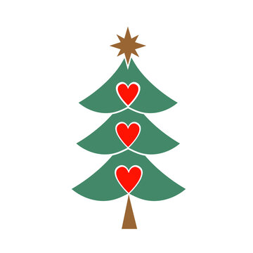 Christmas tree. A pine tree made of hearts. The concept of the love holiday season. An element of graphic design. Vector illustration, flat, clip art