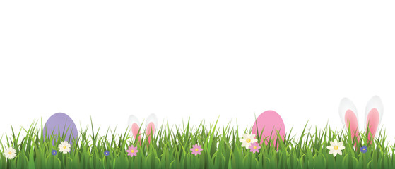 Easter decorative seamless border with green grass vector illustration isolated.
