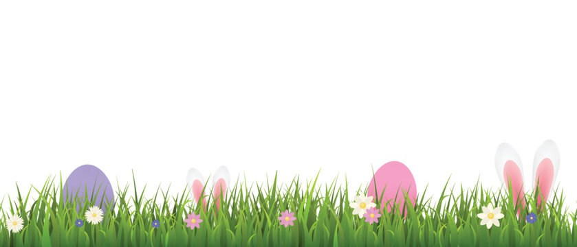 Easter Decorative Seamless Border With Green Grass Vector Illustration Isolated.