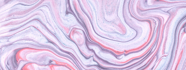 Abstract fluid art background light gray and pink colors. Liquid marble. Acrylic painting with grey gradient.