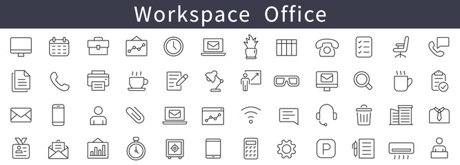 Office icons set. Workspace icons set. Office thin line icons