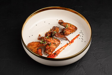 chicken wings, sharp chicken wings on a black background side view