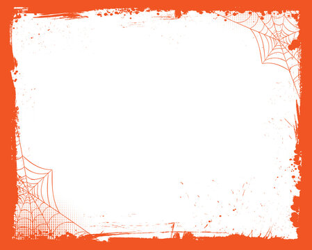 Horizontal A3 A4 blank Halloween banner background with grunge border and spider net