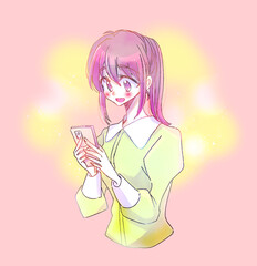 嬉しそうにスマホを触る女性