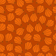 Autumn seamless pattern, square background, hand drawn pumpkins