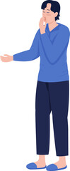 Bored man semi flat color raster character. Posing figure. Full body person on white. Exhausted guy gesturing isolated modern cartoon style illustration for graphic design and animation
