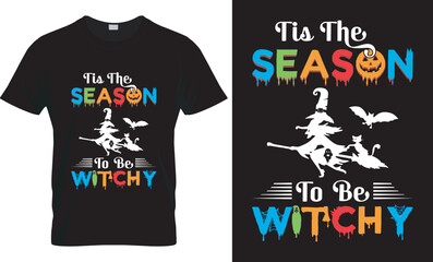 Halloween vector graphic illustration, trendy, creative t-shirt design bundle template. Tis The Season To Be Witchy - Halloween T-shirt Design