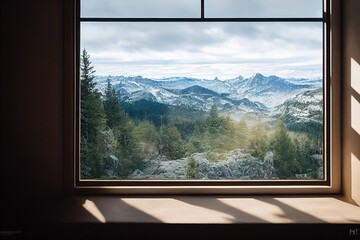 Fototapeta na wymiar view from the window to the mountain