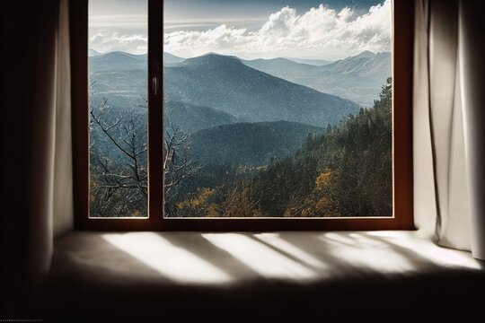 Fototapeta view through the window to the mountain