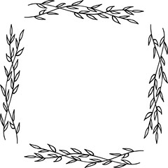 Obraz premium Square frame with black-and-white branches on white background. Vector image.