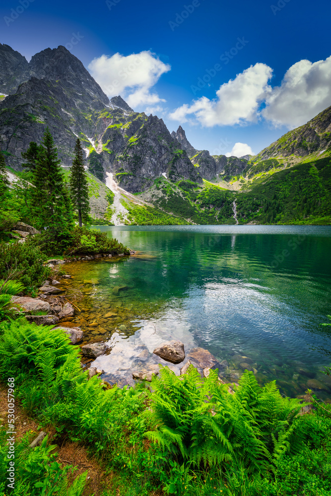 Wall mural amazing landscape of the eye of the sea lake in tatra mountains, poland