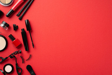 Black friday concept. Top view photo of mascara false eyelashes eyeshadow nail polish lashes curler...