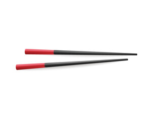 Black realistic pair of chopsticks with red tips, vector illustration