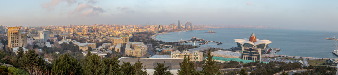 Fototapeta na wymiar Panoramic view from Nagorny park. Baku city, Azerbaijan.