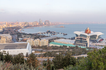 Panoramic view from Nagorny park. Baku city, Azerbaijan.