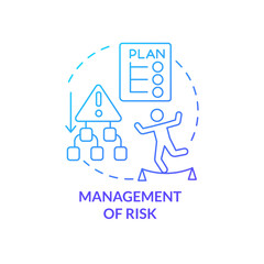 Fototapeta na wymiar Management of risk blue gradient concept icon. Plan for crisis situation. Project development abstract idea thin line illustration. Isolated outline drawing. Myriad Pro-Bold font used