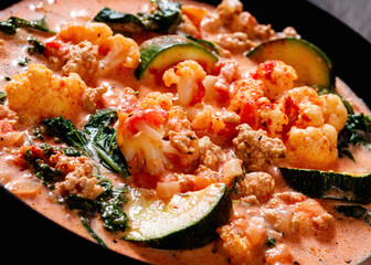 Creamy Tomato Soup with ground Chicken and veggies