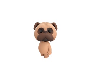 Little Pug character standing and look up to camera in 3d rendering.