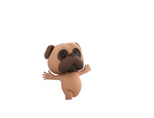 Little Pug character running happily in 3d rendering.