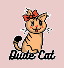 Cute cat vector design.Children illustration for School books and more.Meow slogan. Animal print. 
