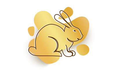 Vector banner with golden rabbit in line art style for Chinese new year. Cover for calendar of 2023 rabbit year.