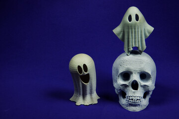 Halloween skull and ghost  with purple background