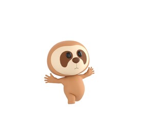 Little Sloth character running happily in 3d rendering.