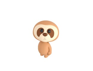 Little Sloth character standing and look up to camera in 3d rendering.