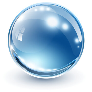 Glass sphere icon isolated, 3D blue shiny ball illustration.
