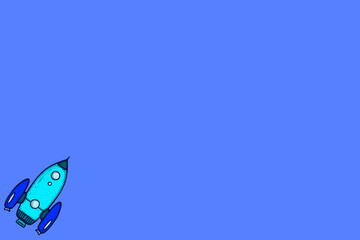 Blue Background wallpaper with rocket Illustration hand drawn cartoon vector