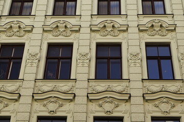 Decorative Art Nouveau elements of the house facade, Riga, Latvia.