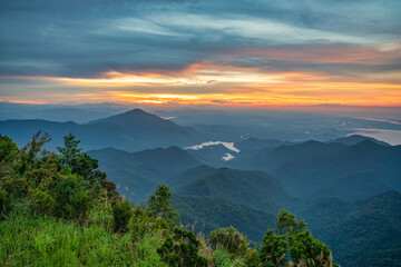 BEAUTIFUL LANDSCAPE PHOTOGRAPHY OF TRUOI LAKE VIEW FROM TOP OF BACH MA NATIONAL PARK IN HUE, VIETNAM