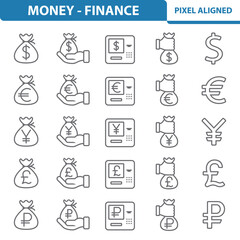 Money, Finance Icons. Economy, Cash Banking Vector Icon Set