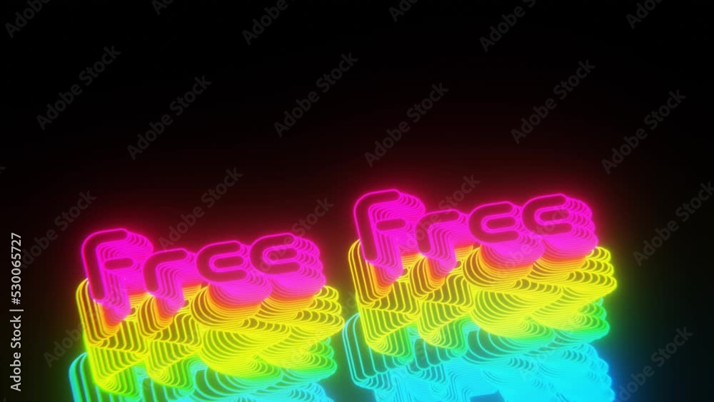 Aufkleber Beautiful Abstract neon background words FREE on a black background. 3d rendering illustration Background pattern for design. Loops video.	