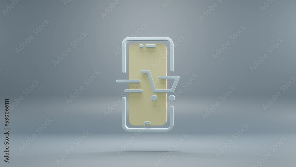Leinwandbilder beautiful abstract smartphone with yellow light symbol icons on a blue background. 3d rendering illu