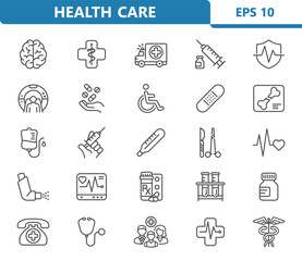 Healthcare Icons. Health Care, Medical, Hospital Vector Icon Set