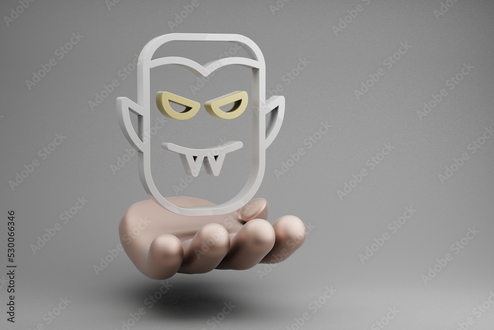 Poster beautiful abstract illustrations golden hand holding halloween vampire symbol icon on a gray backgro