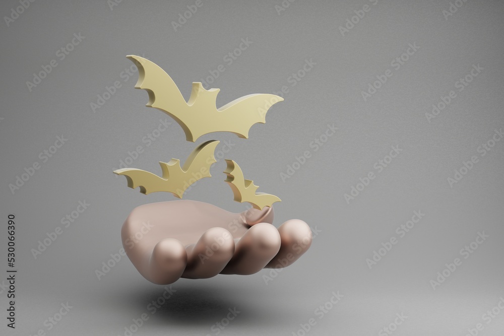 Aufkleber beautiful abstract illustrations golden hand holding halloween bats symbol icon on a gray background