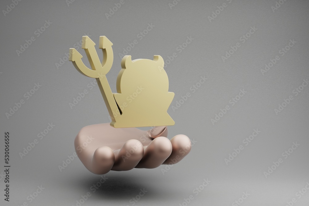 Poster beautiful abstract illustrations golden hand holding halloween devil symbol icon on a gray backgroun