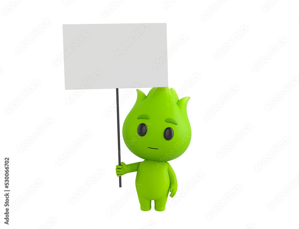 Wall mural nature mascot character holding blank banner in 3d rendering.