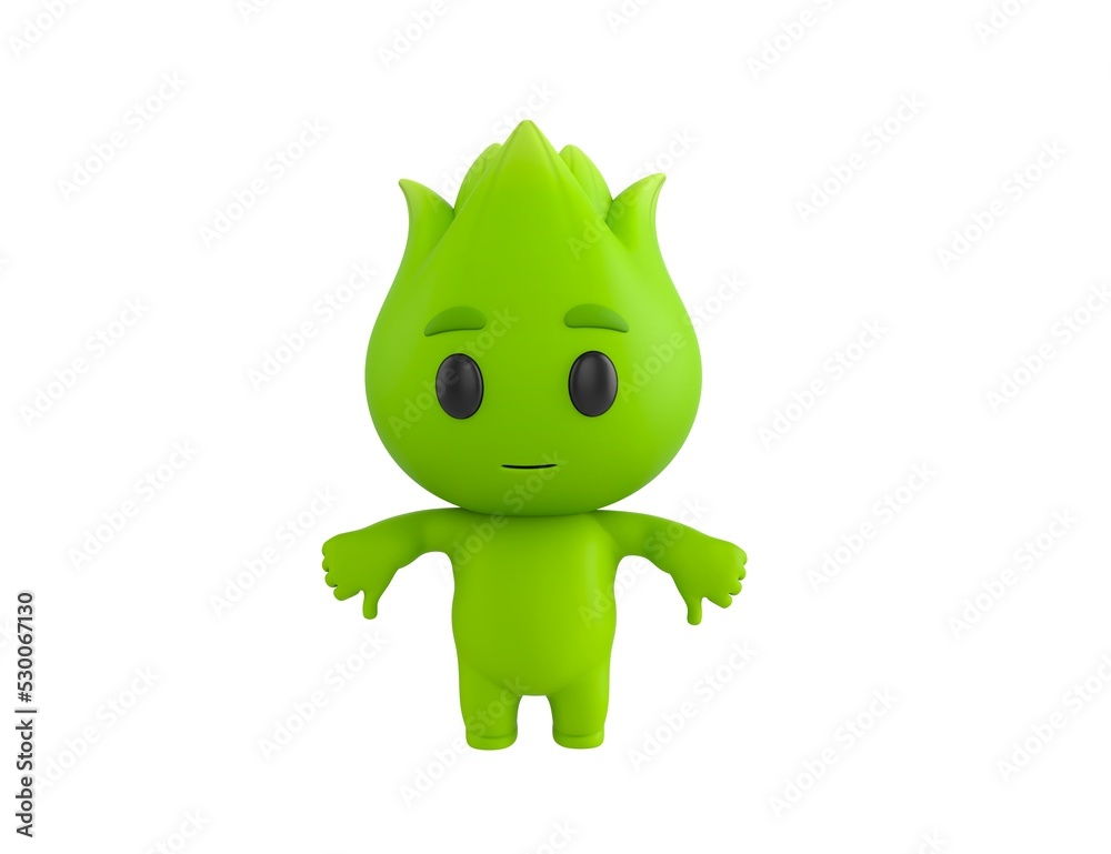 Poster nature mascot character showing thumb down with two hands in 3d rendering.