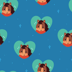 seamless pattern cartoon horse. cute animal wallpaper in blue background for gift wrap paper