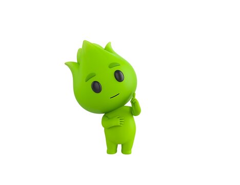 Nature Mascot character thinking in 3d rendering.